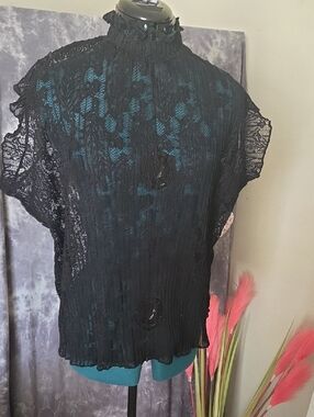 Black Lace Mock-Neck Women’s Top